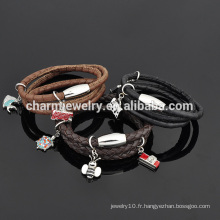 Bracelet Cuir en Cuir personnalisé en acier inoxydable Bracelet pour Femme Vente en gros SW-LB021